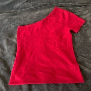 Red One-Shoulder Cashmere Top